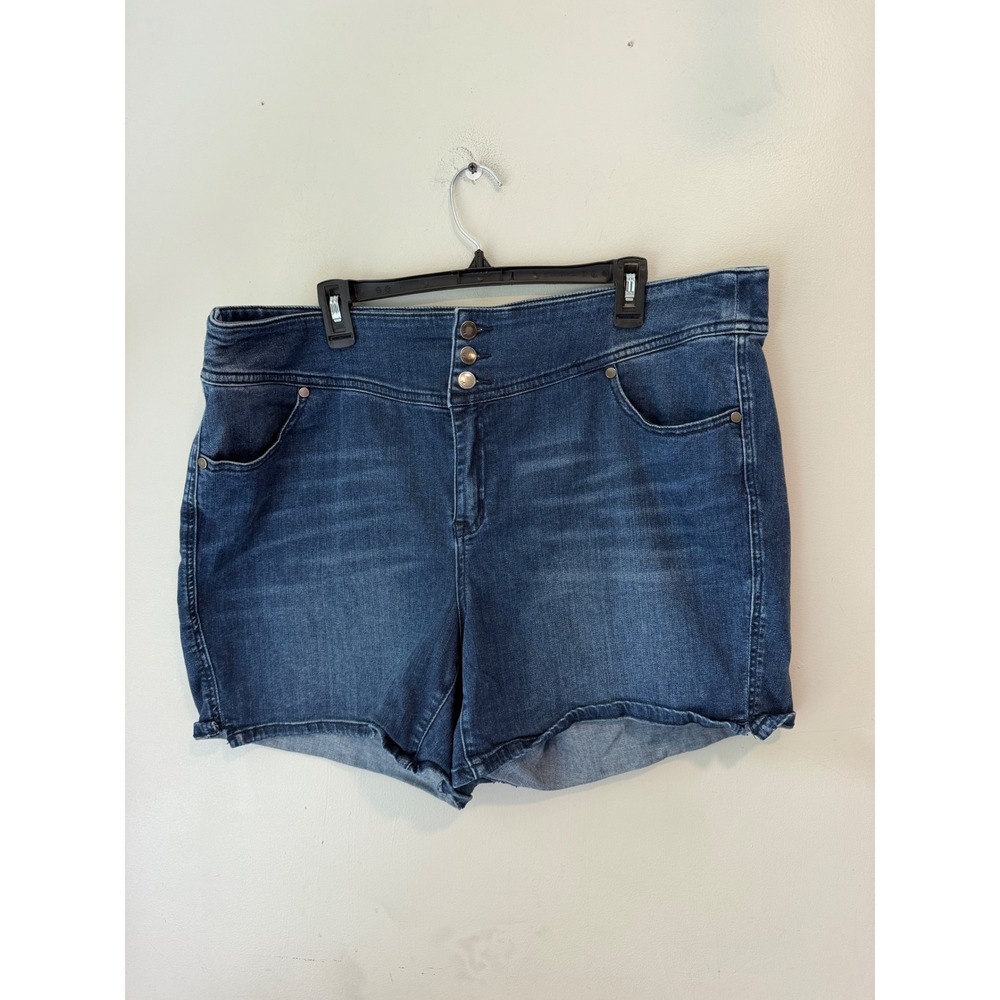 Lane Bryant Women Blue Denim Shorts Size 20 Dark Wash High Rise Triple Button